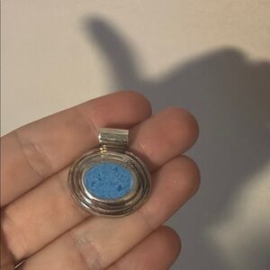 925 Sterling Silver Turquoise Blue Howlite Slide Pendant Necklace Charm Mexico